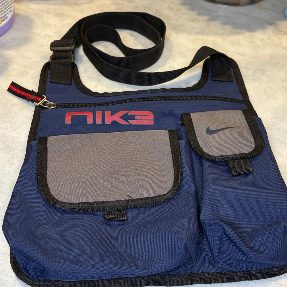 Vintage Rare Sling Messenger Bag Nike Blue Gray  Red Logo Crossbody